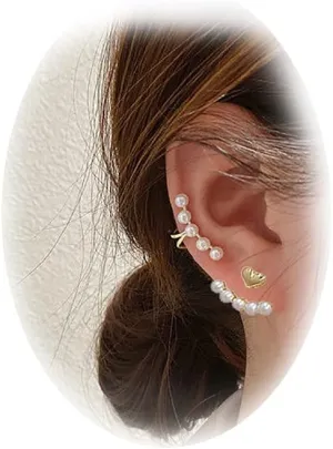 1 Pair Zircon Butterfly Earrings For Women Rhinestone Non Pierced Ear Crawler Clips Butterfly Cuff Wrap Earrings For (Moon Star) (4 Pcs Pearl Set)