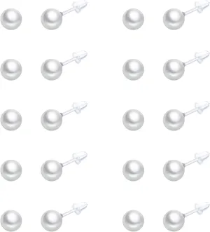 10 Pairs Faux Pearl Plastic Stud Earrings for Sensitive Ears - 4-10mm White Colorful Pearl Set for Women Girls - Silicone Post