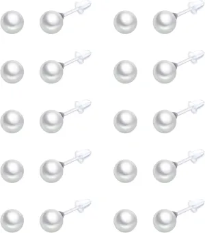10 Pairs Faux Pearl Plastic Stud Earrings for Sensitive Ears - 4-10mm White Colorful Pearl Set for Women Girls - Silicone Post
