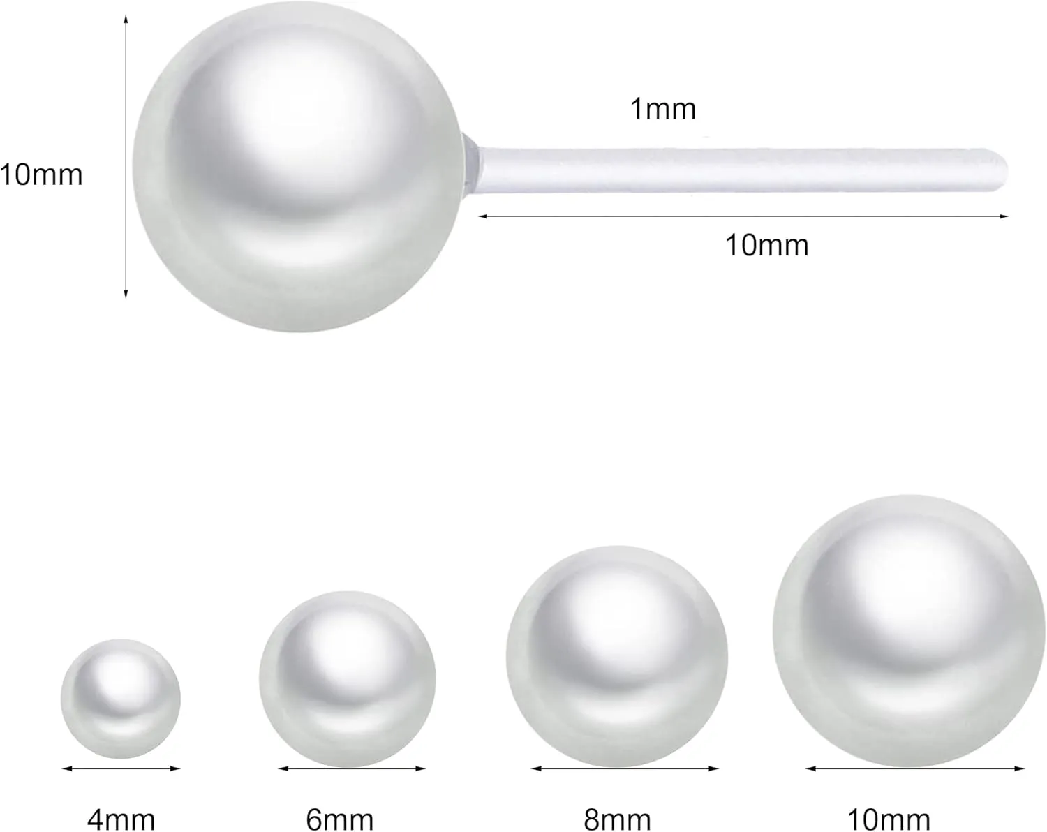 10 Pairs Faux Pearl Plastic Stud Earrings for Sensitive Ears - 4-10mm White Colorful Pearl Set for Women Girls - Silicone Post