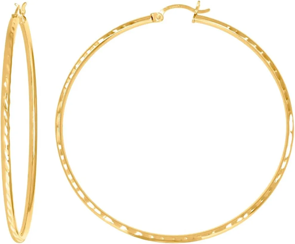 10k Gold Hammered Womens 2mm X 60mm Hinged Hoops Hugs Earlobe Earrings Hoop Earring for Women
