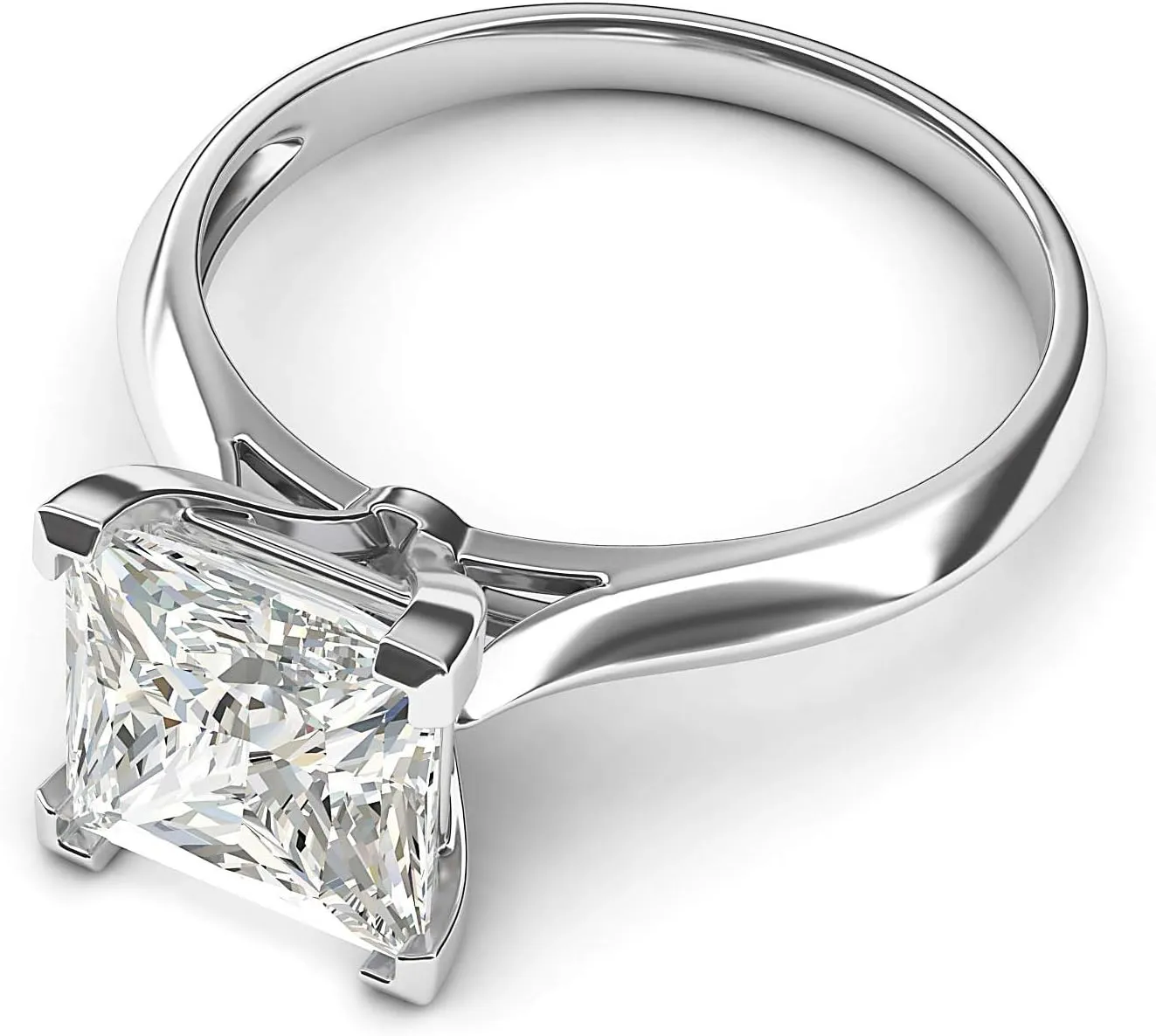 10k White Gold Square 8mm Simulated Princess Cut Diamond Engagement Ring Knife Edge Promise Bridal Ring