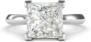 10k White Gold Square 8mm Simulated Princess Cut Diamond Engagement Ring Knife Edge Promise Bridal Ring