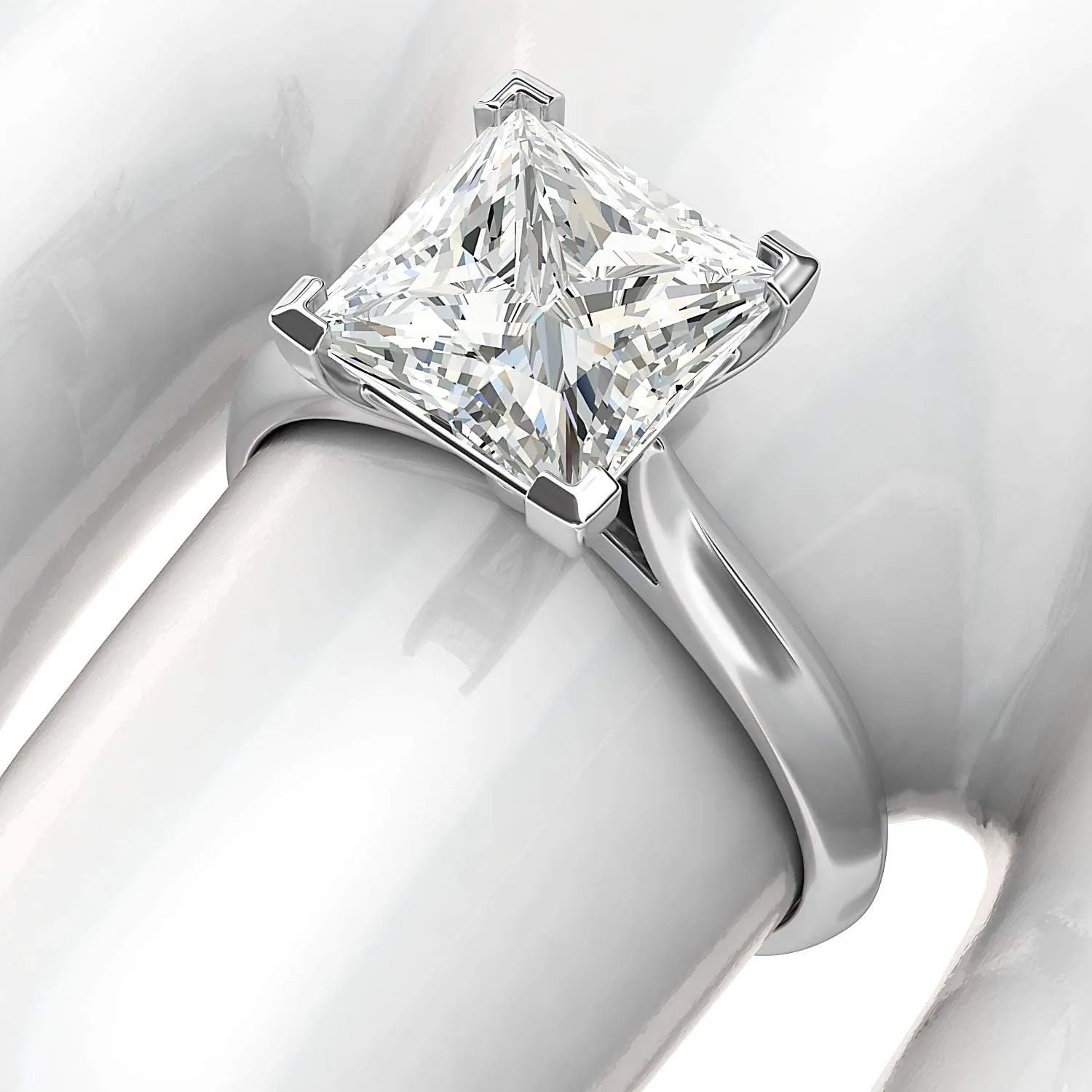 10k White Gold Square 8mm Simulated Princess Cut Diamond Engagement Ring Knife Edge Promise Bridal Ring