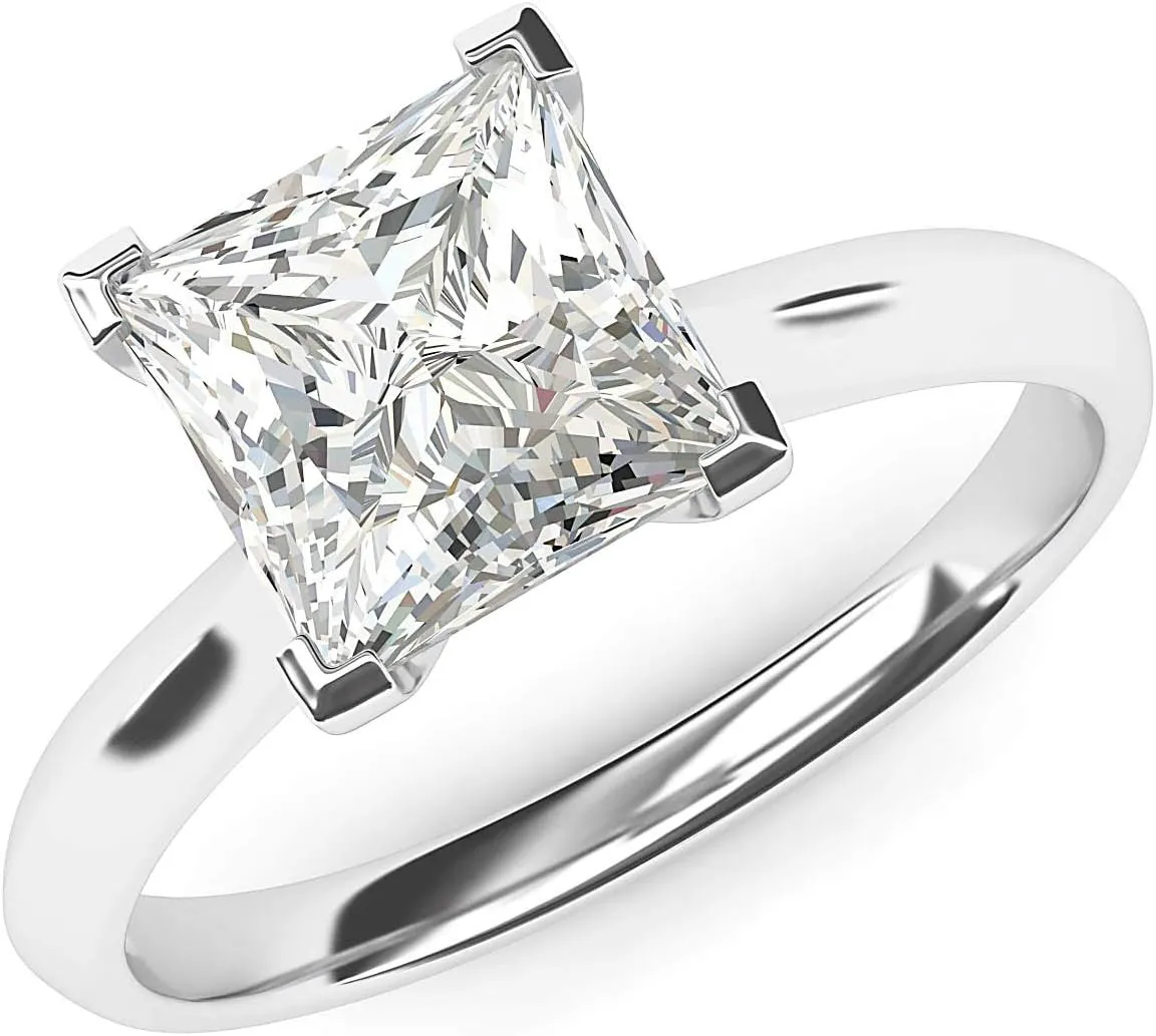 10k White Gold Square 8mm Simulated Princess Cut Diamond Engagement Ring Knife Edge Promise Bridal Ring