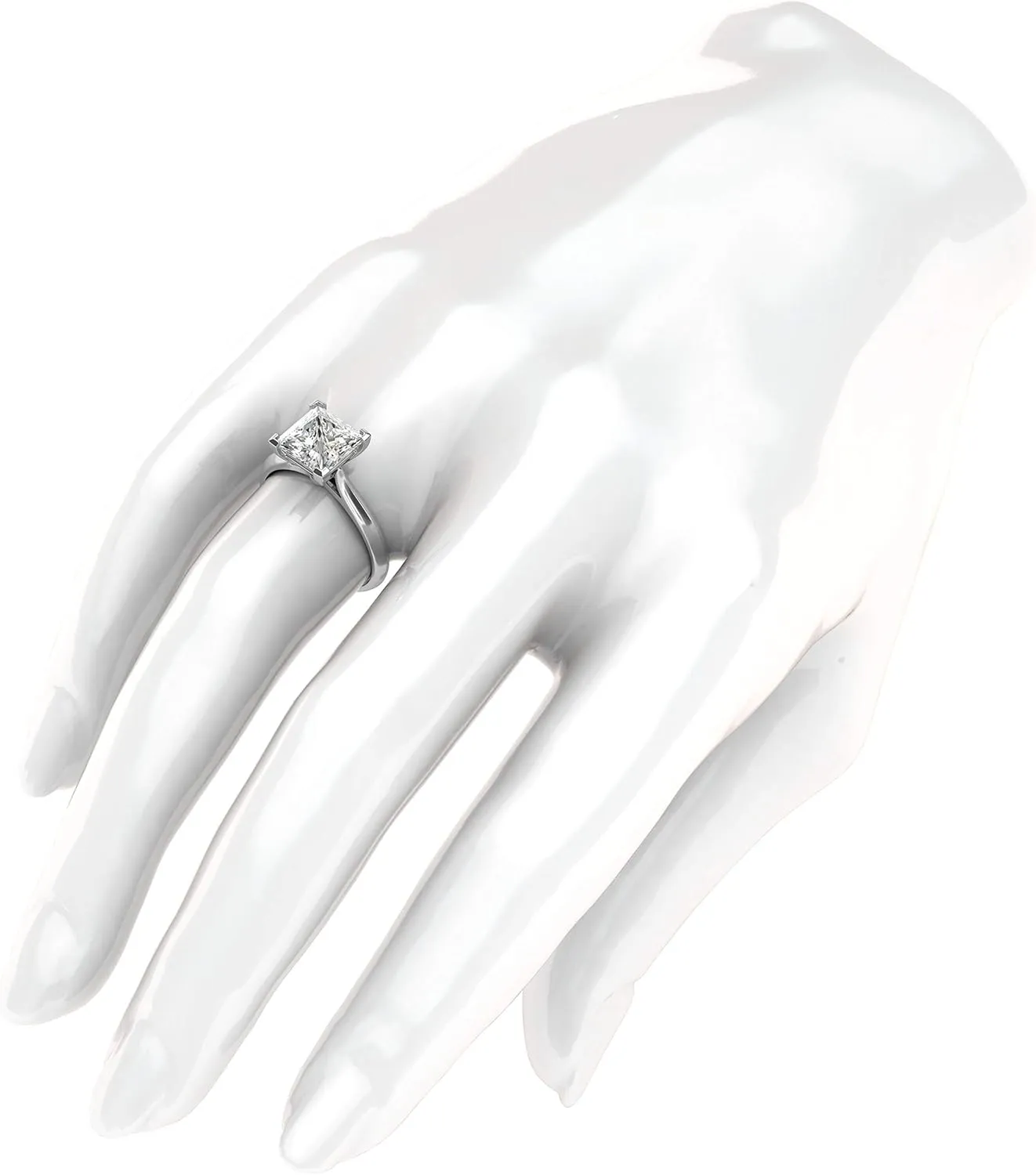 10k White Gold Square 8mm Simulated Princess Cut Diamond Engagement Ring Knife Edge Promise Bridal Ring