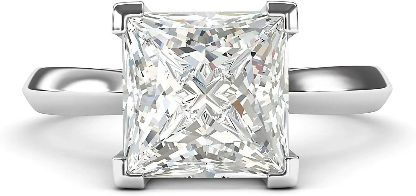 10k White Gold Square 8mm Simulated Princess Cut Diamond Engagement Ring Knife Edge Promise Bridal Ring