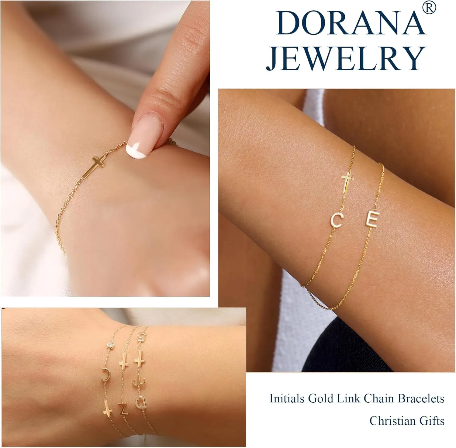 14K Gold Filled Initial Cross Bracelet,Sterling Silver Cross Bracelet Minimalist Tiny A-Z Letter Gold Chain Bracelet For Women Dainty Cross Jewelry Christian Gifts