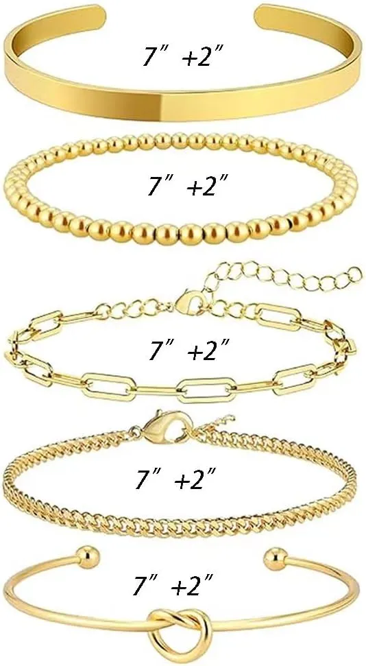 14K Gold Plated Brass Bangle Cuff Bracelet Set for Women Adjustable Bracelet Beaded,Cuban Link,Paperclip Chain Link Bracelets,Women Fashion Gift Accessories