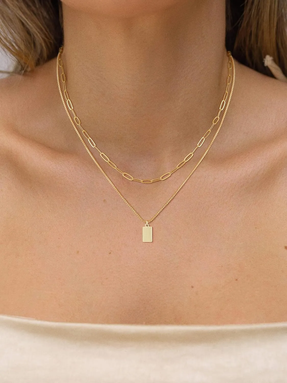 14K Gold Plated Necklace for Women Sweatproof, Non Tarnish Chunky Layered Chain Necklaces Thick Gold Layering Herringbone Paperclip Necklace Stacks Toggle Necklaces for Women Men