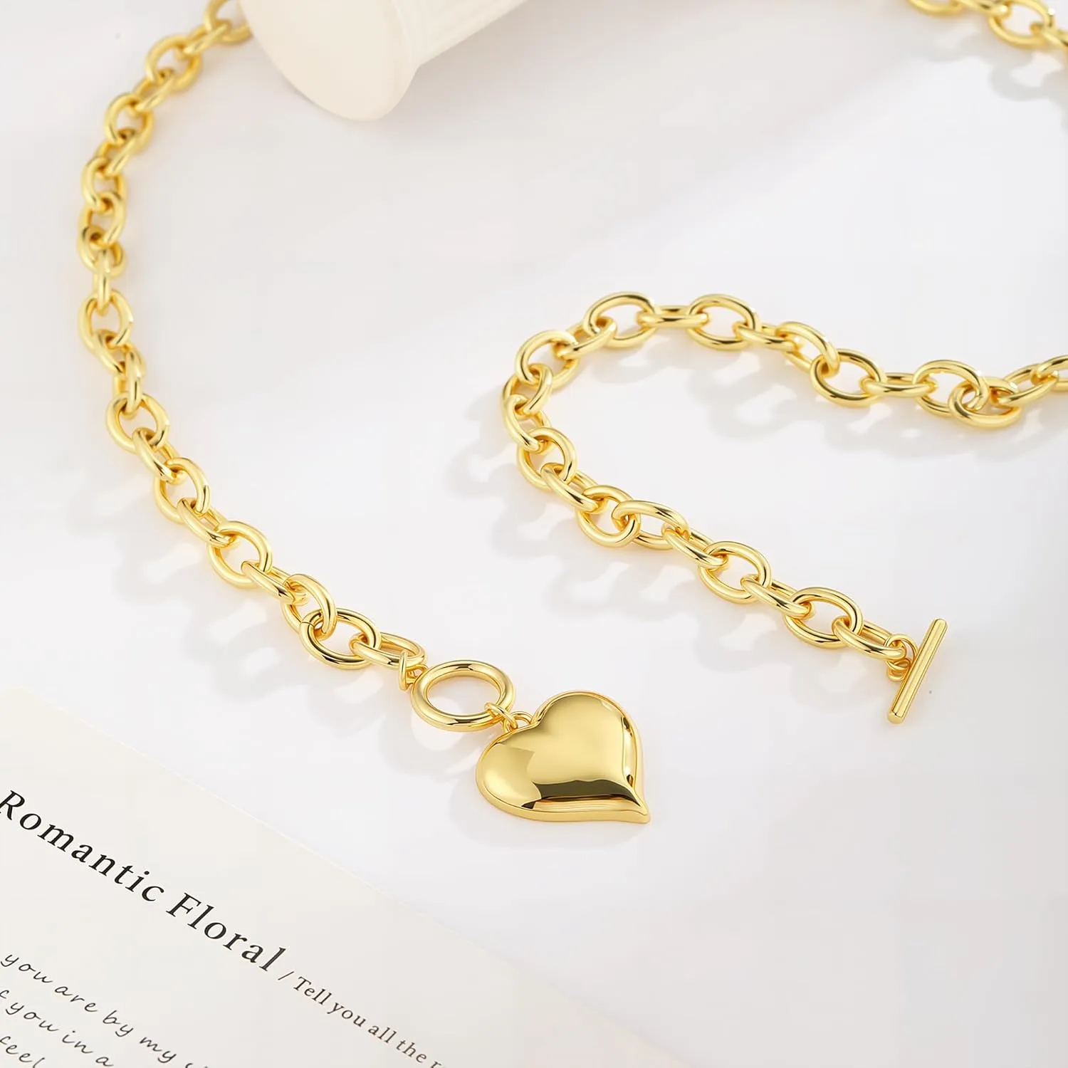 14K Gold Plated Necklace for Women Sweatproof, Non Tarnish Chunky Layered Chain Necklaces Thick Gold Layering Herringbone Paperclip Necklace Stacks Toggle Necklaces for Women Men