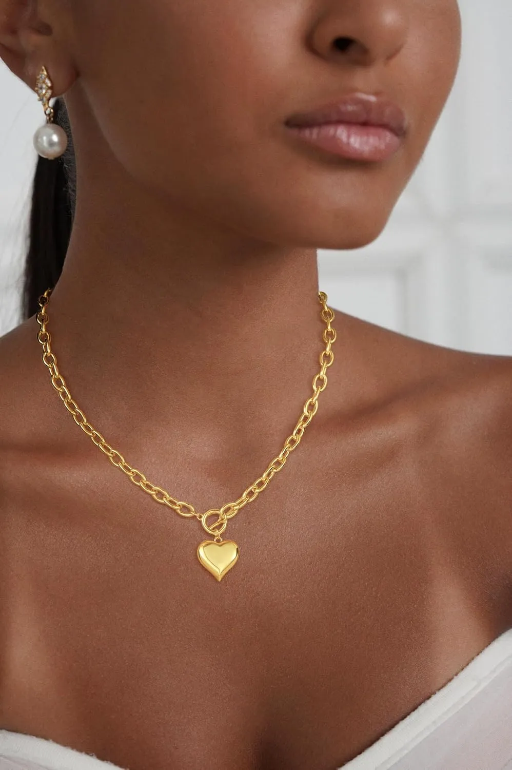 14K Gold Plated Necklace for Women Sweatproof, Non Tarnish Chunky Layered Chain Necklaces Thick Gold Layering Herringbone Paperclip Necklace Stacks Toggle Necklaces for Women Men