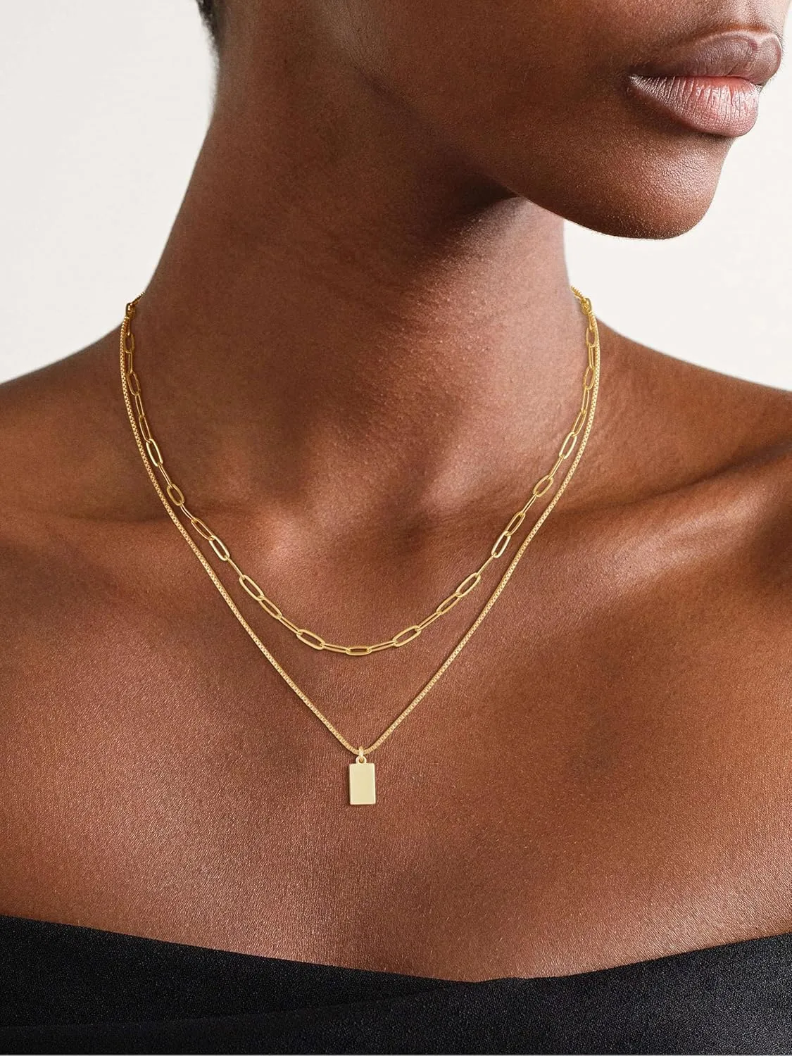 14K Gold Plated Necklace for Women Sweatproof, Non Tarnish Chunky Layered Chain Necklaces Thick Gold Layering Herringbone Paperclip Necklace Stacks Toggle Necklaces for Women Men