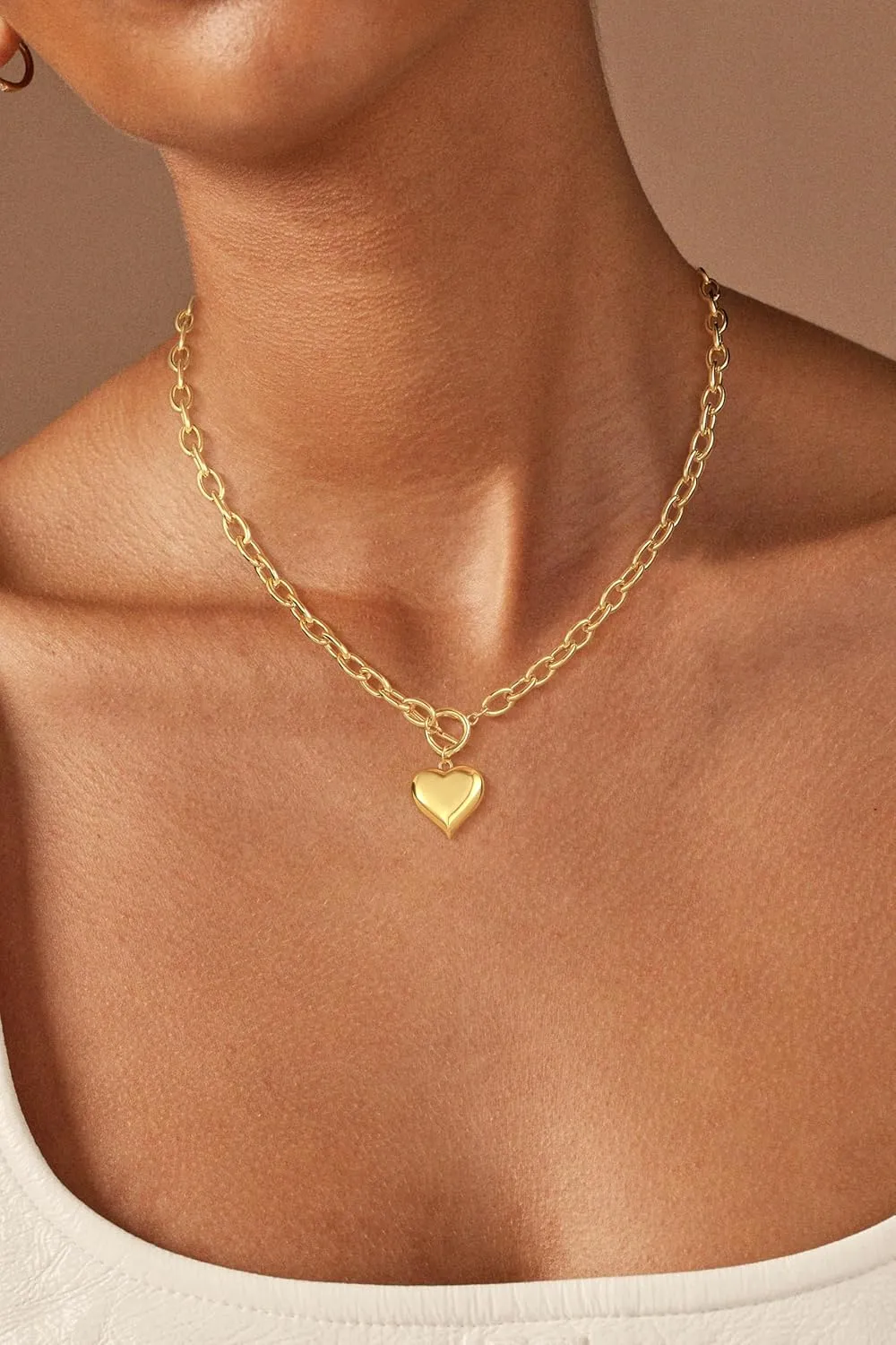 14K Gold Plated Necklace for Women Sweatproof, Non Tarnish Chunky Layered Chain Necklaces Thick Gold Layering Herringbone Paperclip Necklace Stacks Toggle Necklaces for Women Men