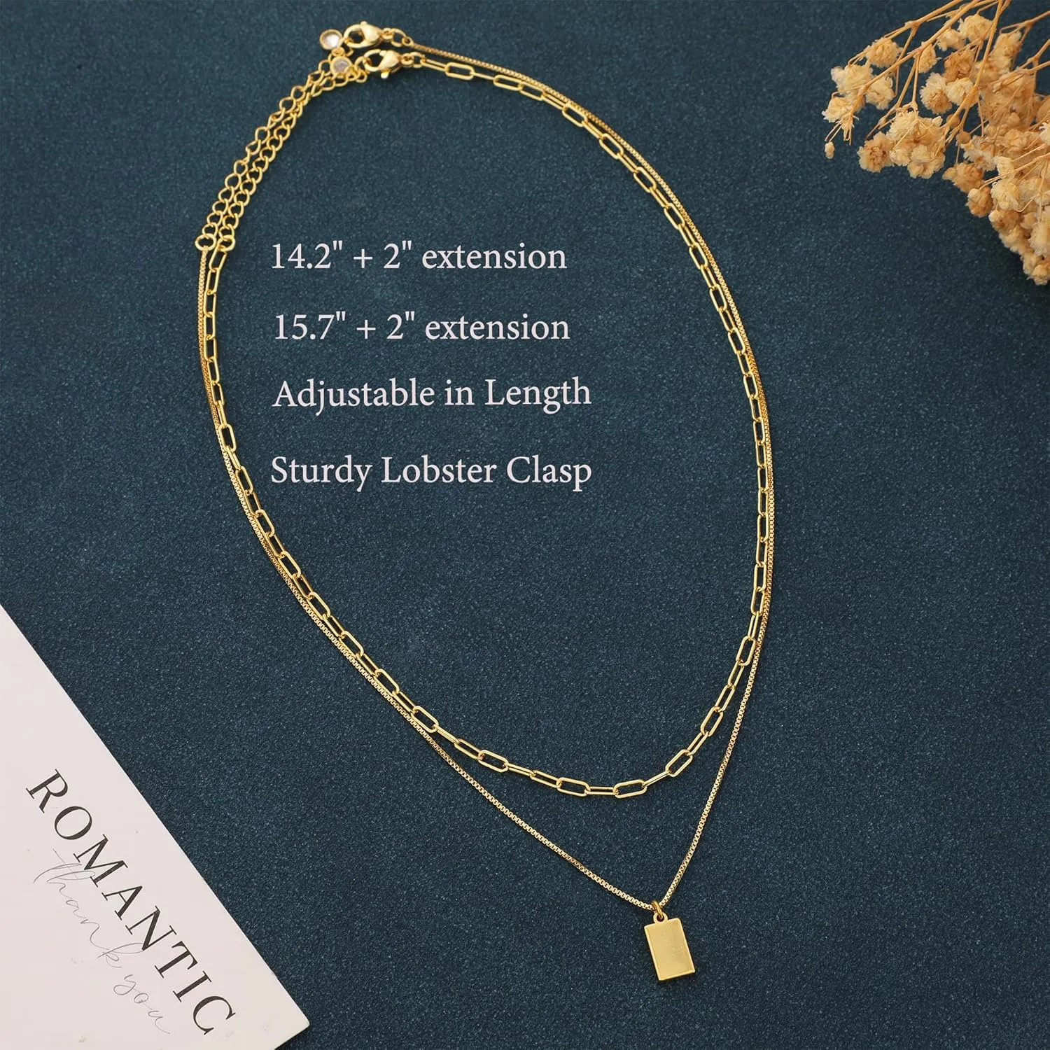 14K Gold Plated Necklace for Women Sweatproof, Non Tarnish Chunky Layered Chain Necklaces Thick Gold Layering Herringbone Paperclip Necklace Stacks Toggle Necklaces for Women Men