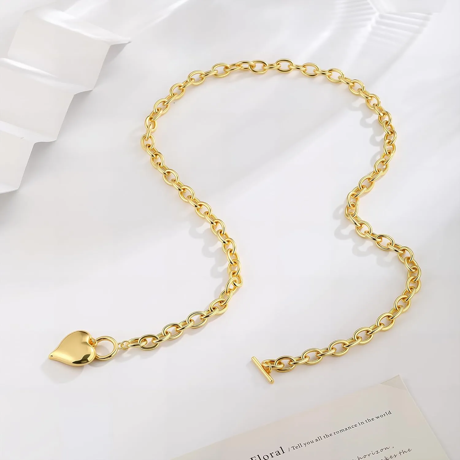 14K Gold Plated Necklace for Women Sweatproof, Non Tarnish Chunky Layered Chain Necklaces Thick Gold Layering Herringbone Paperclip Necklace Stacks Toggle Necklaces for Women Men