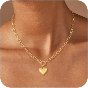 14K Gold Plated Necklace for Women Sweatproof, Non Tarnish Chunky Layered Chain Necklaces Thick Gold Layering Herringbone Paperclip Necklace Stacks Toggle Necklaces for Women Men