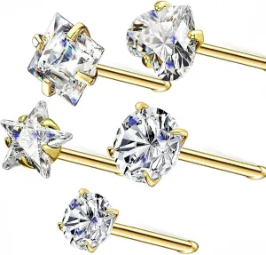14k Gold Plated Nose Rings Studs for Women 316L Surgical Steel Nose Piercings 22g/20g/18g Gauges 1.5mm/2mm/2.5mm/3mm/3.5mm/4.5mm Sizes
