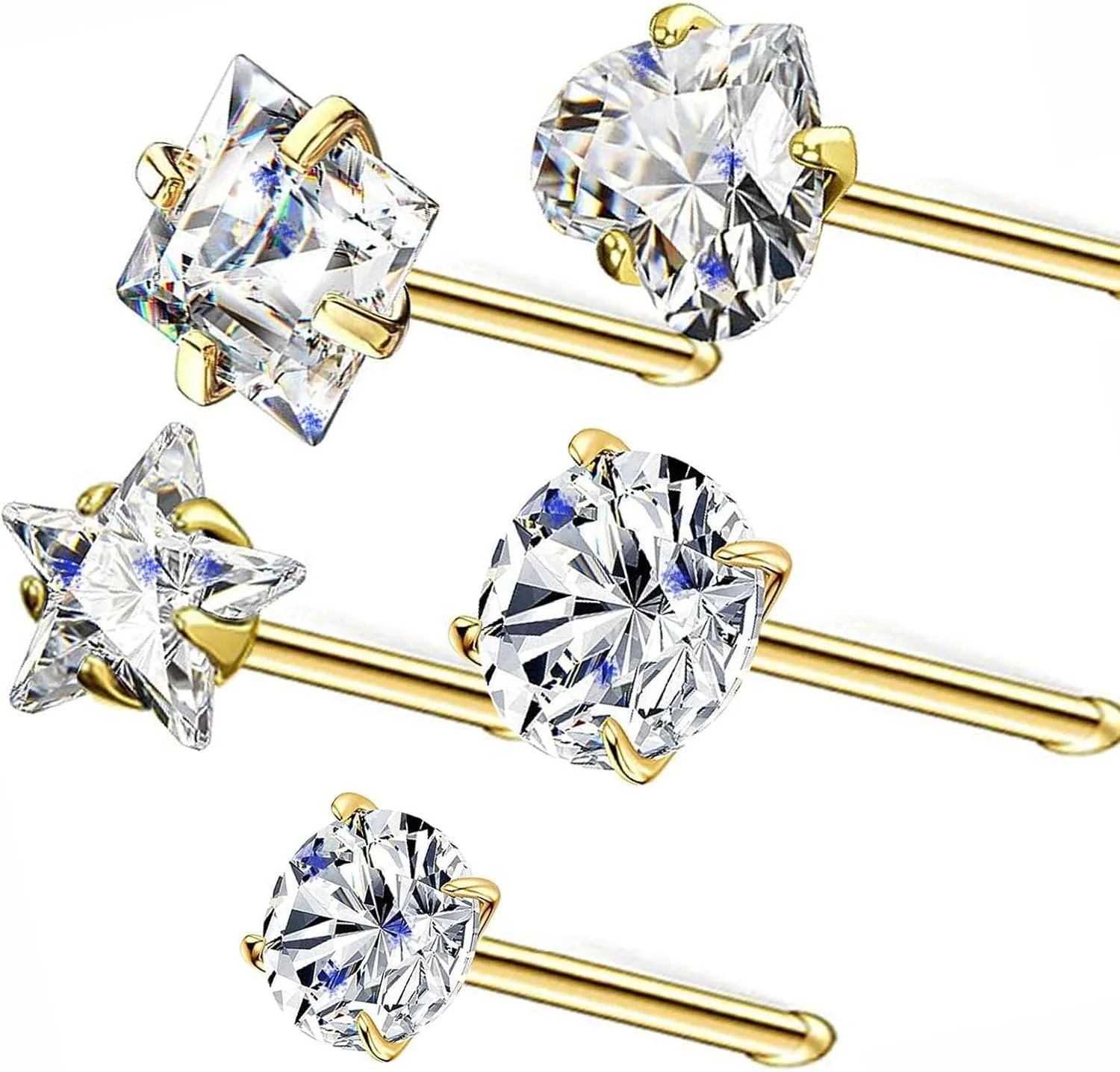 14k Gold Plated Nose Rings Studs for Women 316L Surgical Steel Nose Piercings 22g/20g/18g Gauges 1.5mm/2mm/2.5mm/3mm/3.5mm/4.5mm Sizes