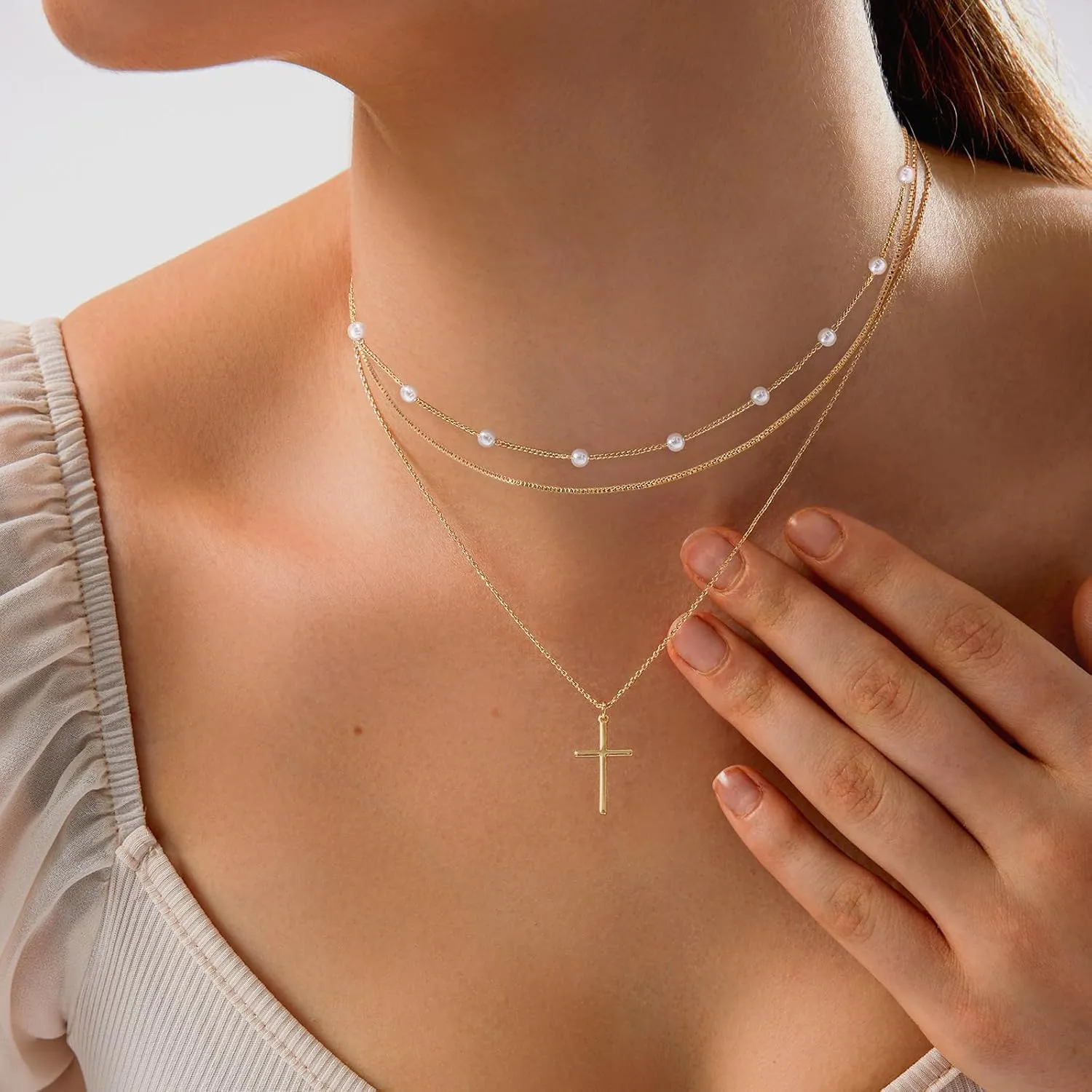14K Gold Plated/Sterling Silver Cross Necklace for Women Dainty Tiny/Simple/Mini/Classic/Double CZ/Pearl set Cross Pendant Necklace Jewelry Gifts for Women