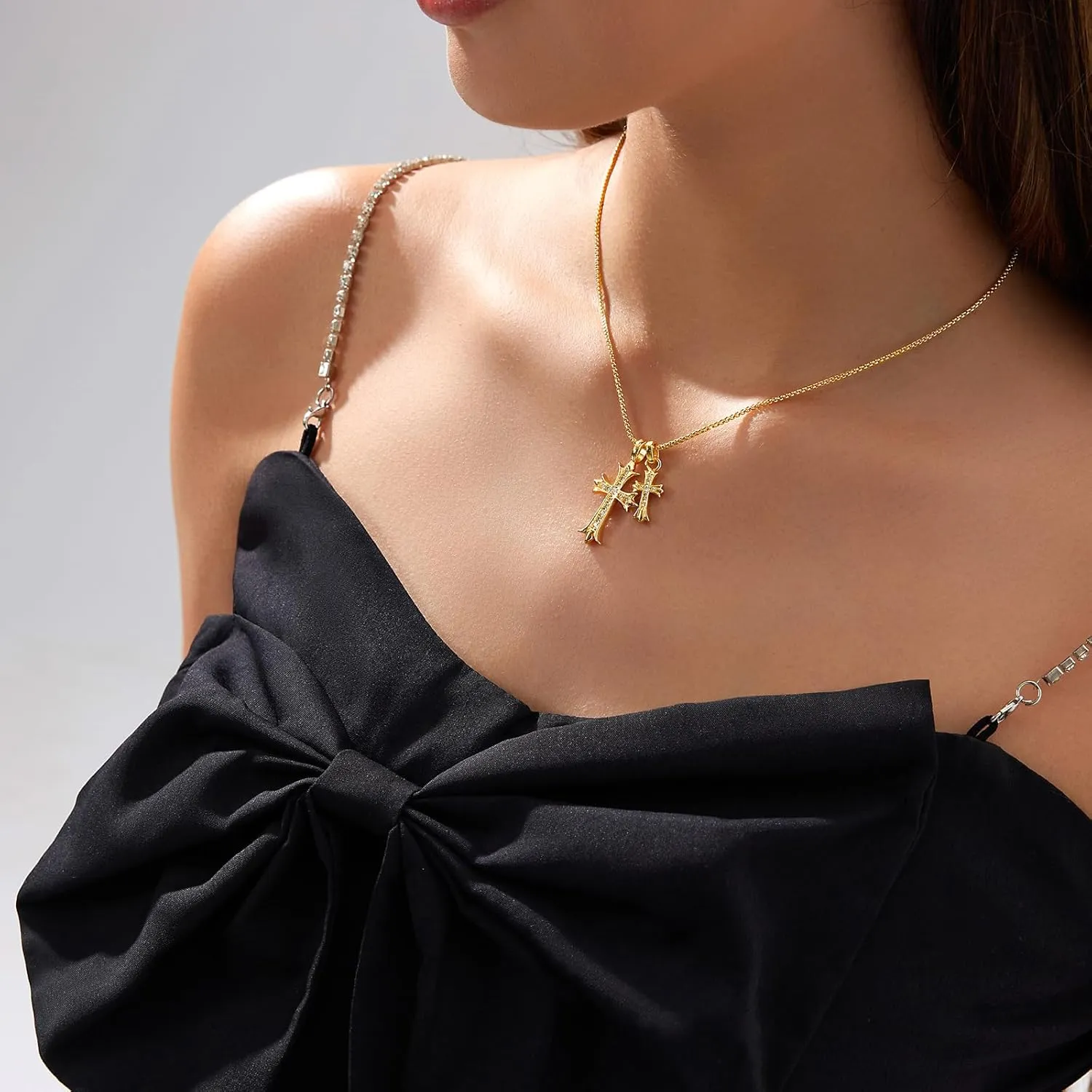 14K Gold Plated/Sterling Silver Cross Necklace for Women Dainty Tiny/Simple/Mini/Classic/Double CZ/Pearl set Cross Pendant Necklace Jewelry Gifts for Women
