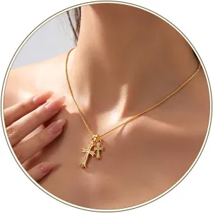 14K Gold Plated/Sterling Silver Cross Necklace for Women Dainty Tiny/Simple/Mini/Classic/Double CZ/Pearl set Cross Pendant Necklace Jewelry Gifts for Women