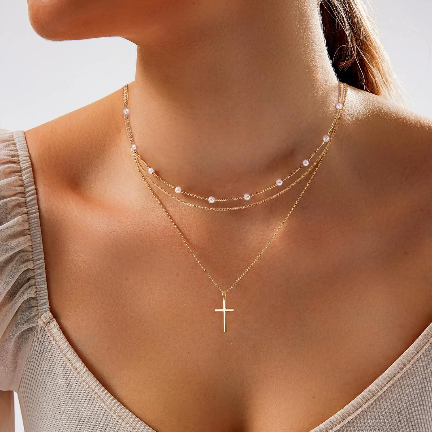 14K Gold Plated/Sterling Silver Cross Necklace for Women Dainty Tiny/Simple/Mini/Classic/Double CZ/Pearl set Cross Pendant Necklace Jewelry Gifts for Women