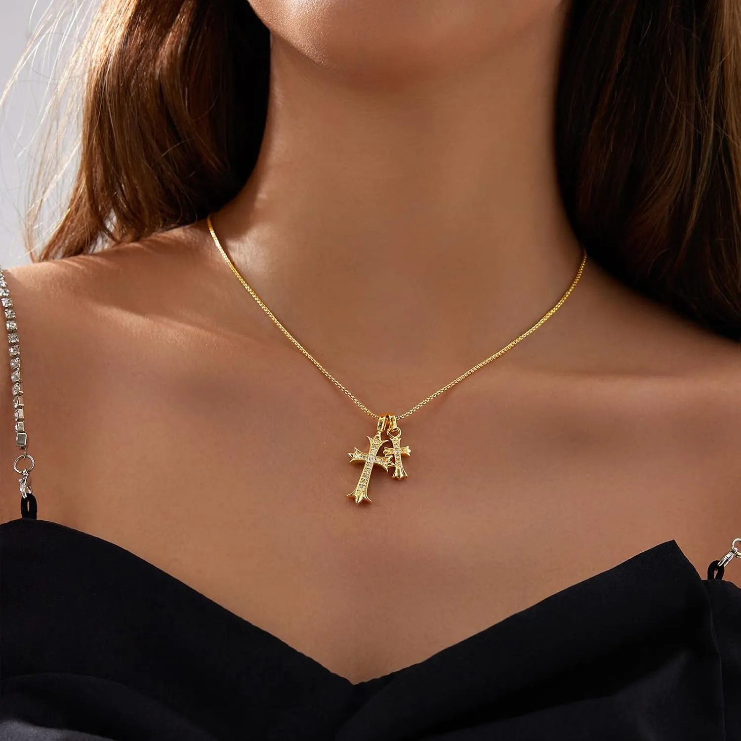 14K Gold Plated/Sterling Silver Cross Necklace for Women Dainty Tiny/Simple/Mini/Classic/Double CZ/Pearl set Cross Pendant Necklace Jewelry Gifts for Women