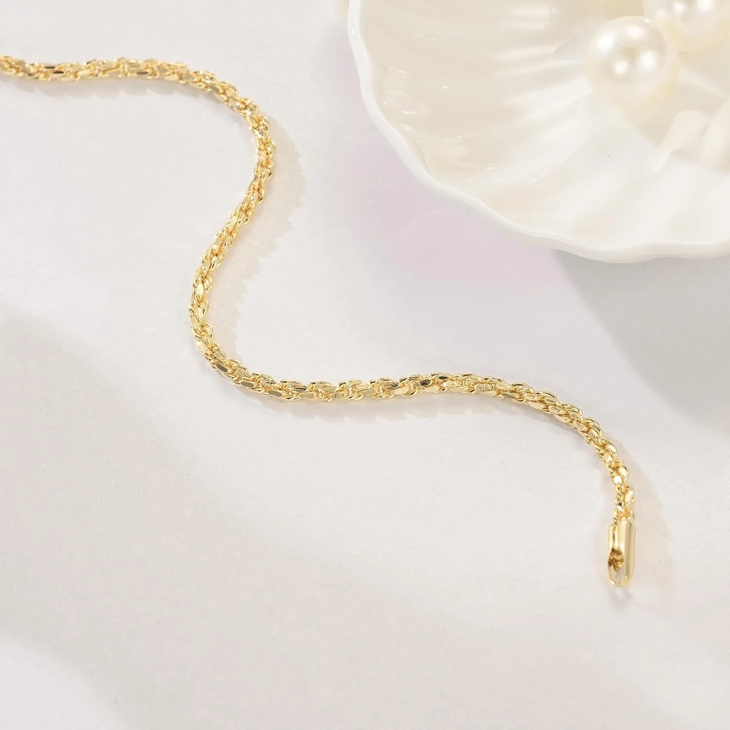 14K Gold Rope Chain Bracelet for Women and Men Dense Design Gold Jewelry Gifts Available in Sizes 6.5-9 Inches