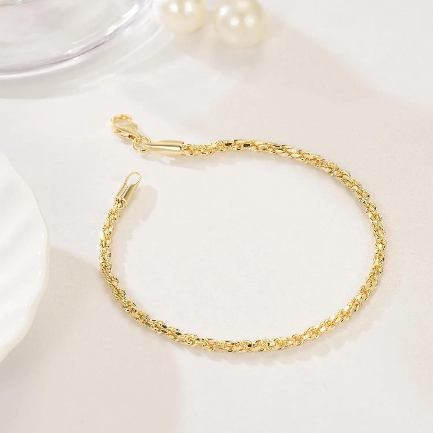 14K Gold Rope Chain Bracelet for Women and Men Dense Design Gold Jewelry Gifts Available in Sizes 6.5-9 Inches
