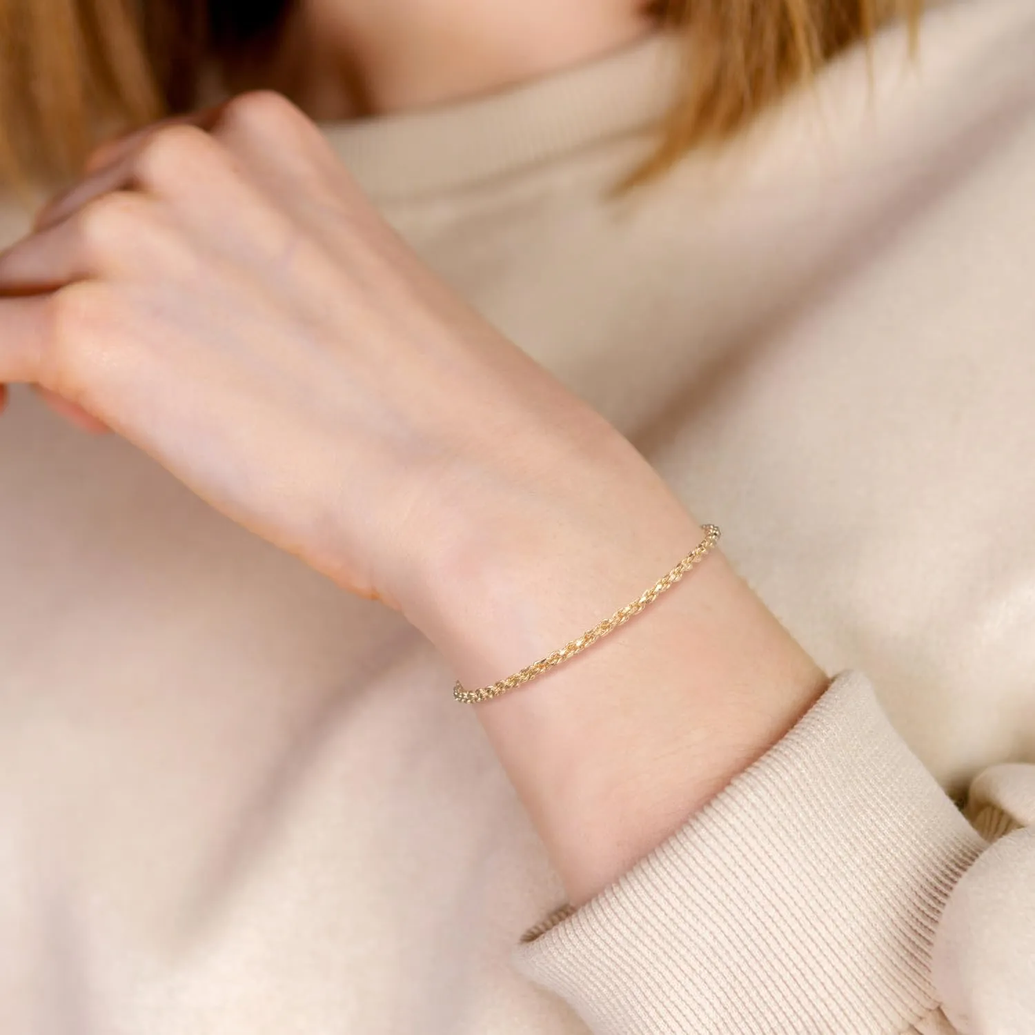 14K Gold Rope Chain Bracelet for Women and Men Dense Design Gold Jewelry Gifts Available in Sizes 6.5-9 Inches