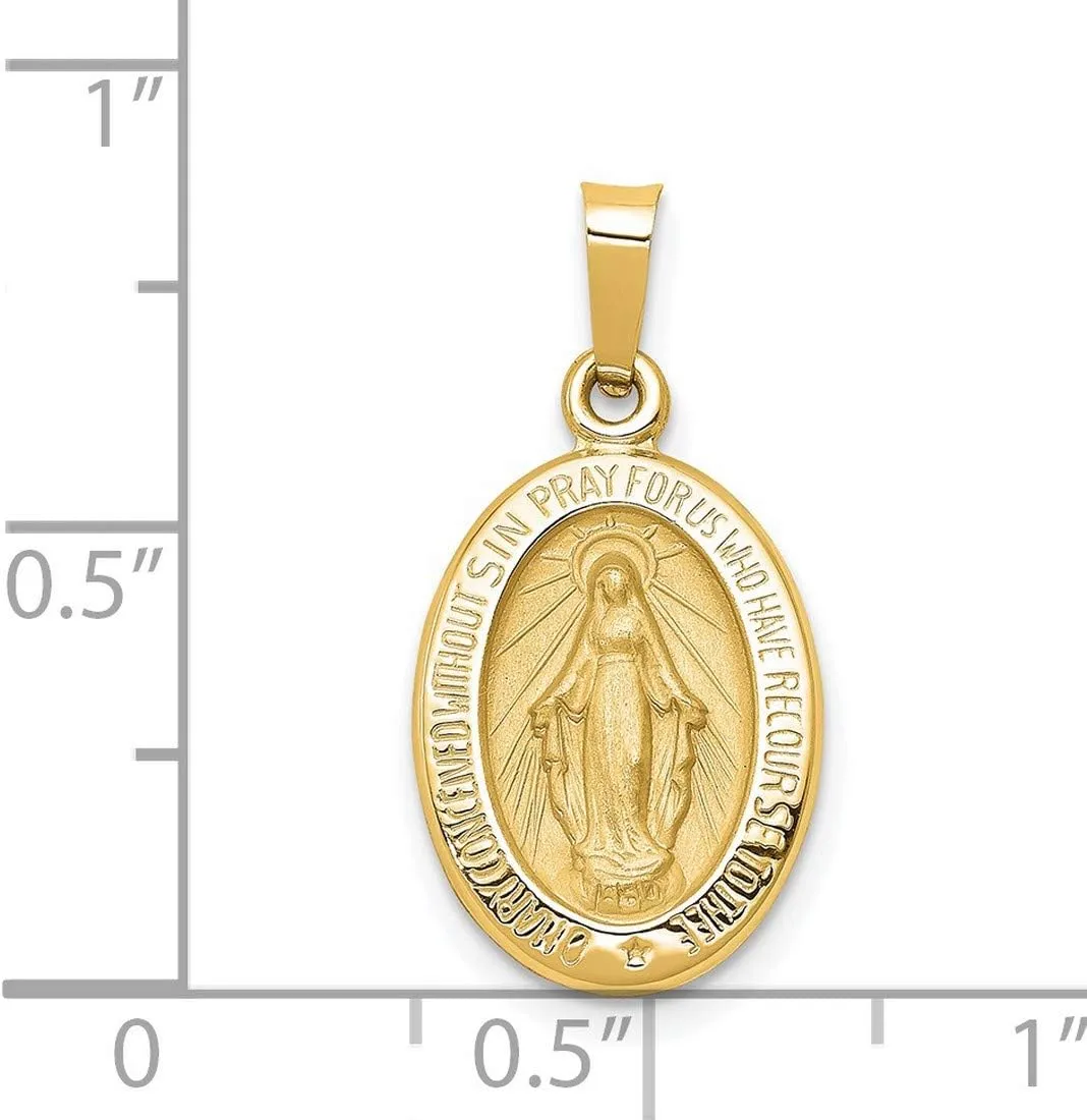 14k Gold Virgin Mary Miraculous Medal Pendant - Oval Mother Mary Necklace Charm with Sacred Words - Handcrafted Religious Jewelry Made in USA - Traditional Catholic Design