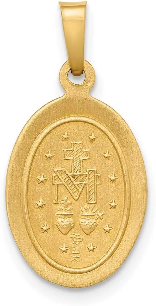 14k Gold Virgin Mary Miraculous Medal Pendant - Oval Mother Mary Necklace Charm with Sacred Words - Handcrafted Religious Jewelry Made in USA - Traditional Catholic Design