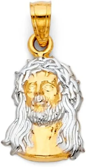 14k Two-Color Gold Jesus Christ Pendant High Polish Head Face Charm
