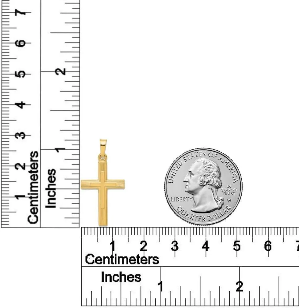 14K Yellow Gold and 14K White Gold Various Sizes Engine Turn Design Cross Religious Pendant Charm Necklaces Polished Fine Jewelry for Women and Men