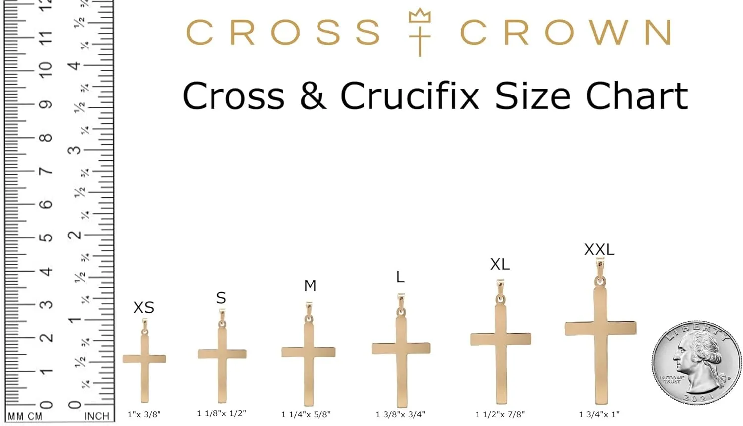 14K Yellow Gold and 14K White Gold Various Sizes Engine Turn Design Cross Religious Pendant Charm Necklaces Polished Fine Jewelry for Women and Men
