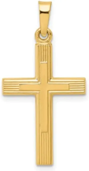 14K Yellow Gold and 14K White Gold Various Sizes Engine Turn Design Cross Religious Pendant Charm Necklaces Polished Fine Jewelry for Women and Men