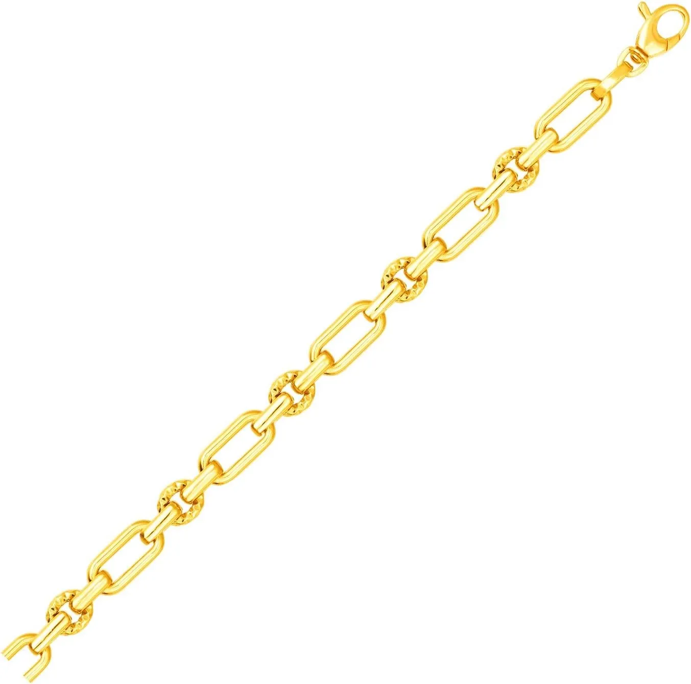 14k Yellow Gold Polished and Textured Link Bracelet