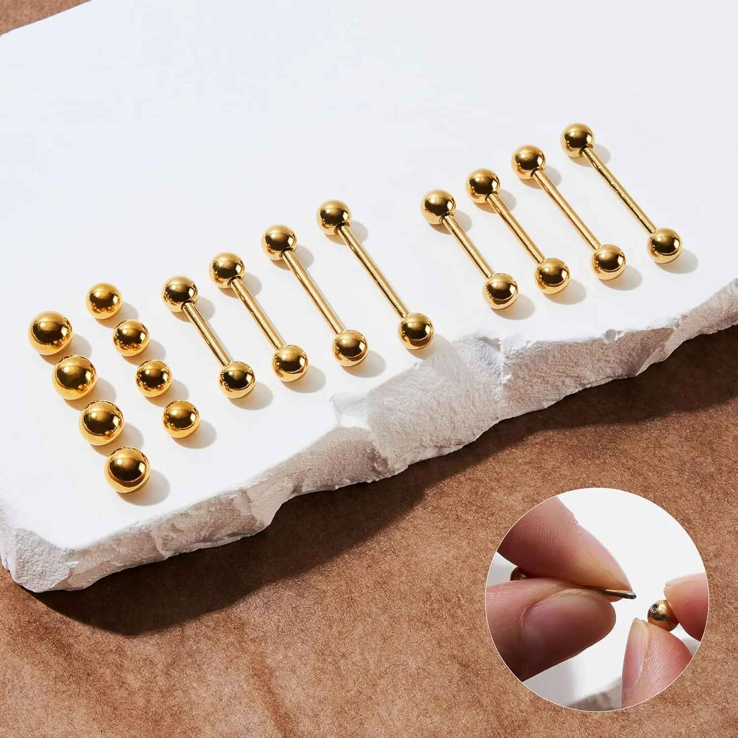 16PCS 14G 16G Tongue Rings Stainless Steel Nipple Ring Straight Barbells Short Long Bar Silver Black Gold Bridge Piercings For Women Men 12Mm 14Mm 16Mm 18Mm Length Ball Size 5MM 6MM