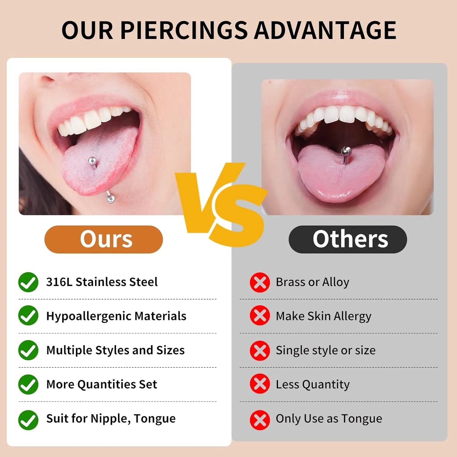 16PCS 14G 16G Tongue Rings Stainless Steel Nipple Ring Straight Barbells Short Long Bar Silver Black Gold Bridge Piercings For Women Men 12Mm 14Mm 16Mm 18Mm Length Ball Size 5MM 6MM