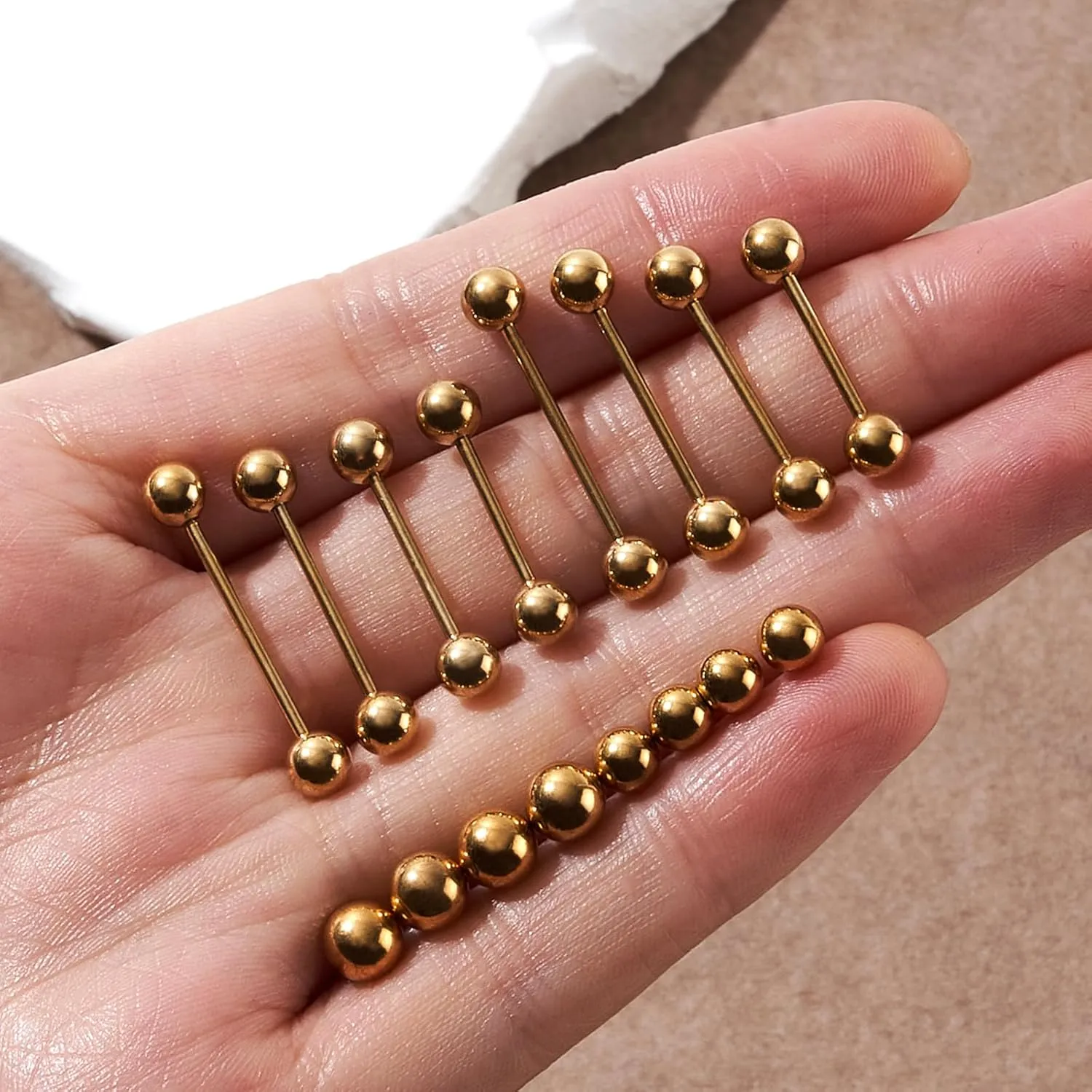 16PCS 14G 16G Tongue Rings Stainless Steel Nipple Ring Straight Barbells Short Long Bar Silver Black Gold Bridge Piercings For Women Men 12Mm 14Mm 16Mm 18Mm Length Ball Size 5MM 6MM
