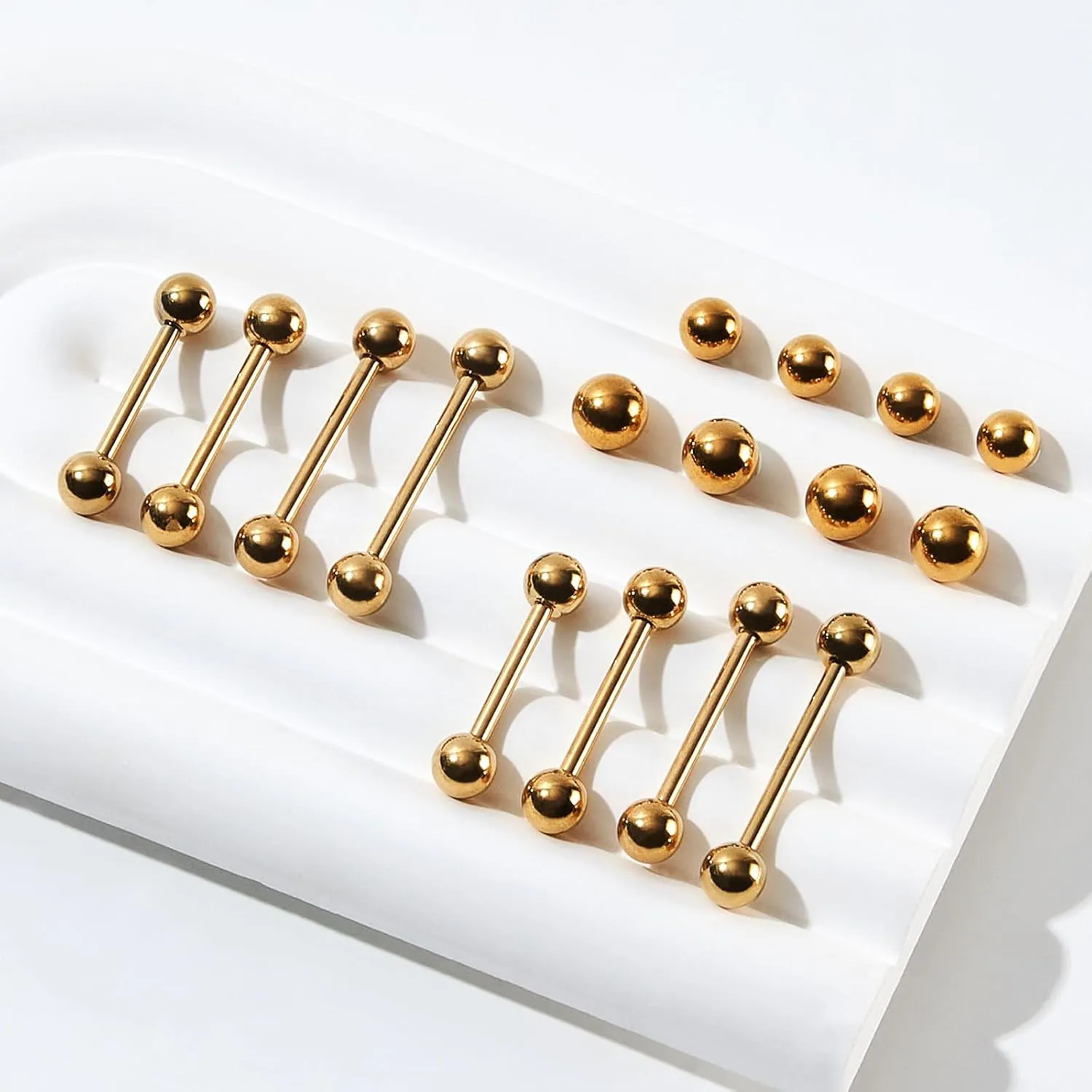 16PCS 14G 16G Tongue Rings Stainless Steel Nipple Ring Straight Barbells Short Long Bar Silver Black Gold Bridge Piercings For Women Men 12Mm 14Mm 16Mm 18Mm Length Ball Size 5MM 6MM