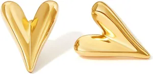 18K Gold Plated Heart Earrings for Women Gold Heart Studs Puffy Heart Shaped Earring Chunky Heart Statement Earrings