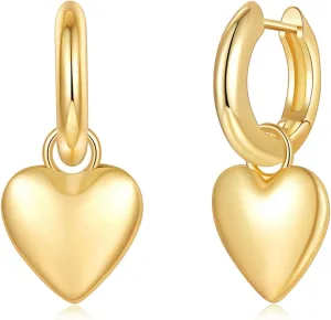 18K/14K White Gold/Yellow Gold Plated Heart Drop Dangle Huggie Earrings for Women | 925 Sterling Silver Post Love Heart Earrings | Lightweight Jewelry Gift - 30x17mm