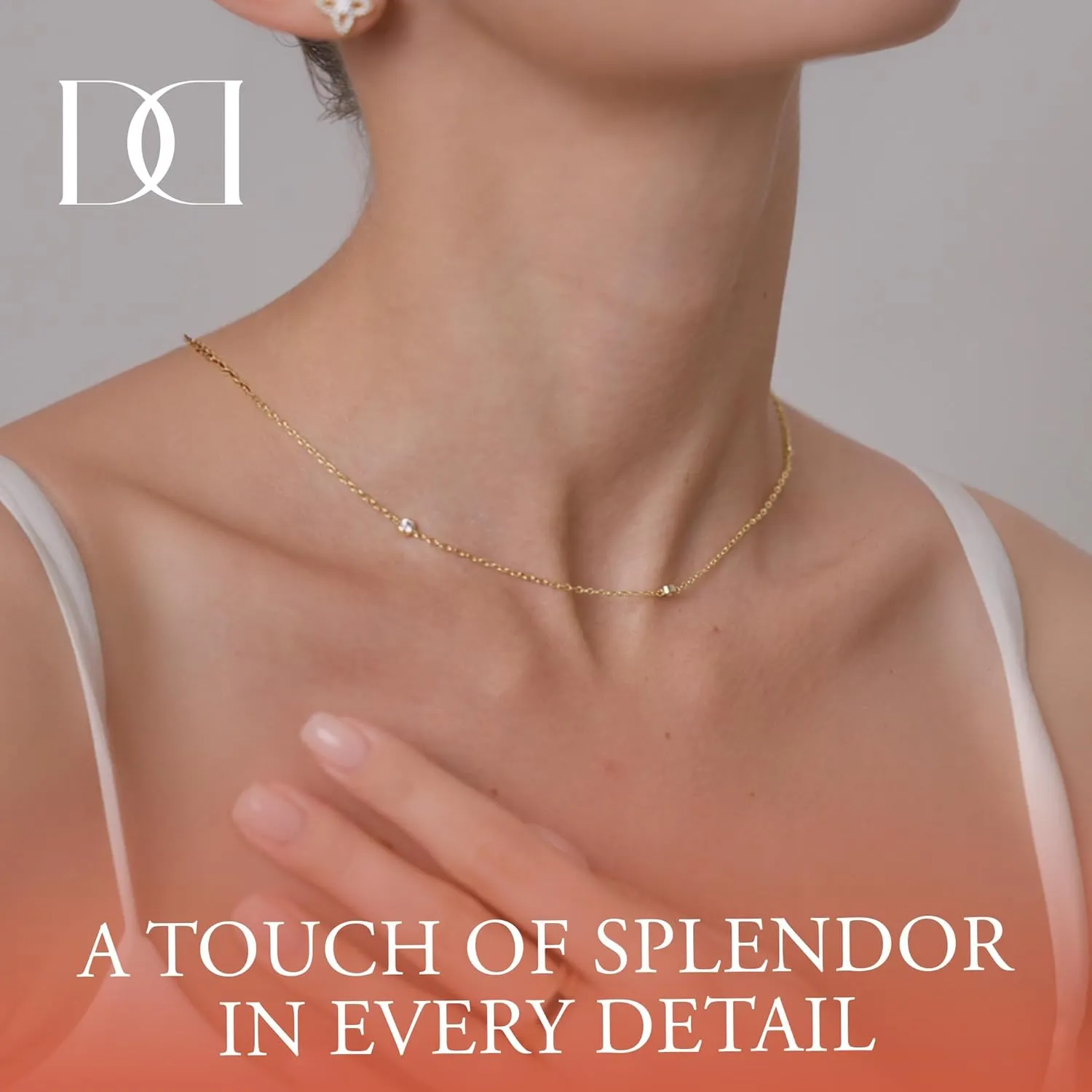 18K/14K White/Yellow Gold Plated Station Necklace | Simulated Diamond BTY Necklace | Dainty Necklace for Women | CZ Necklace | White Gold and Gold Jewelry | 15-18 Inch   3 Inch Extender