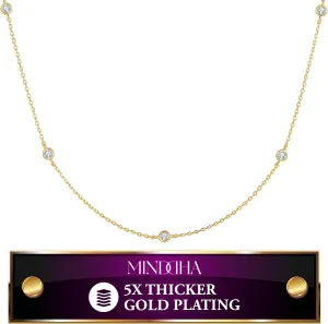 18K/14K White/Yellow Gold Plated Station Necklace | Simulated Diamond BTY Necklace | Dainty Necklace for Women | CZ Necklace | White Gold and Gold Jewelry | 15-18 Inch   3 Inch Extender