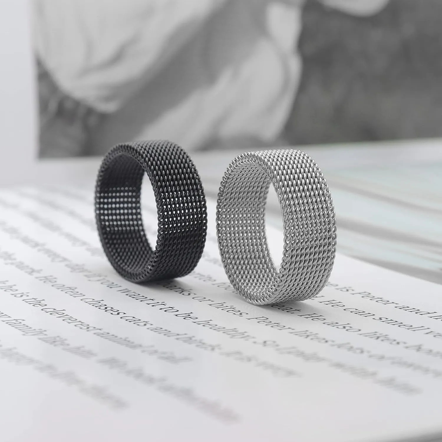 1Pc Stainless Steel 8mm Mesh Ring for Women Men.Fashion Wide Woven Mesh Ring Comfort Fit Wire Mesh Band Ring Punk Jewelry Gifts for Wife