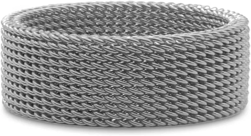 1Pc Stainless Steel 8mm Mesh Ring for Women Men.Fashion Wide Woven Mesh Ring Comfort Fit Wire Mesh Band Ring Punk Jewelry Gifts for Wife