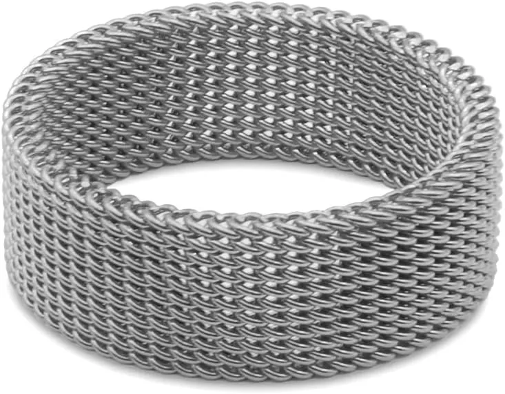 1Pc Stainless Steel 8mm Mesh Ring for Women Men.Fashion Wide Woven Mesh Ring Comfort Fit Wire Mesh Band Ring Punk Jewelry Gifts for Wife