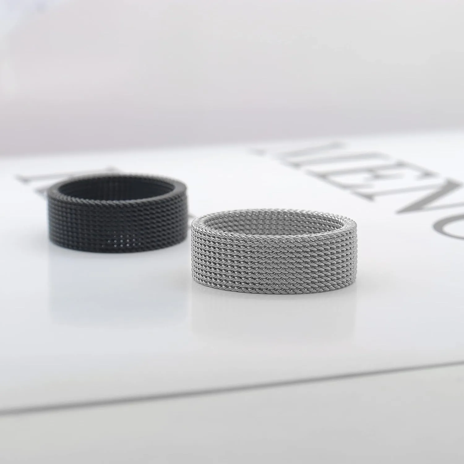 1Pc Stainless Steel 8mm Mesh Ring for Women Men.Fashion Wide Woven Mesh Ring Comfort Fit Wire Mesh Band Ring Punk Jewelry Gifts for Wife